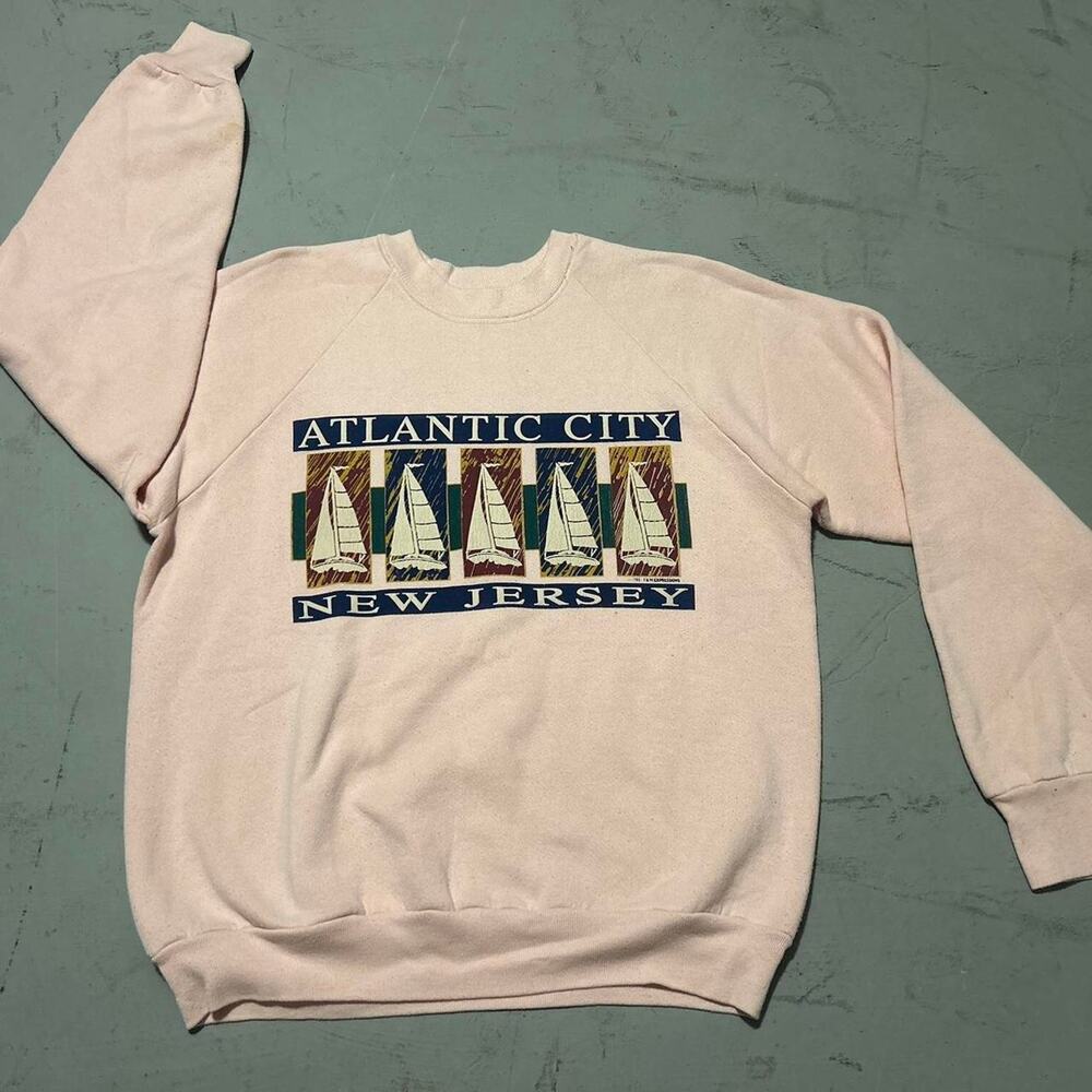 Atlantic city New Jersey Pink sail boat Sweatshirt on a faded fruit of the